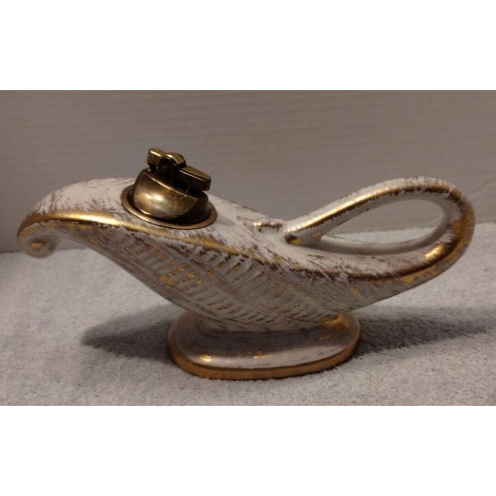 Vintage Table Lighter 22K Gold Tweed Glaze USA Rare Stamped Royal Haeger